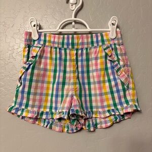 Crewcuts girls cotton poplin rainbow gingham plaid ruffle-trim shorts size 10
